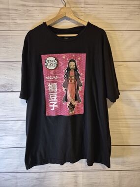 Demon Slayer Nezuko Graphic Black & Pink Short Sleeve Graphic Tee 2XL Unisex